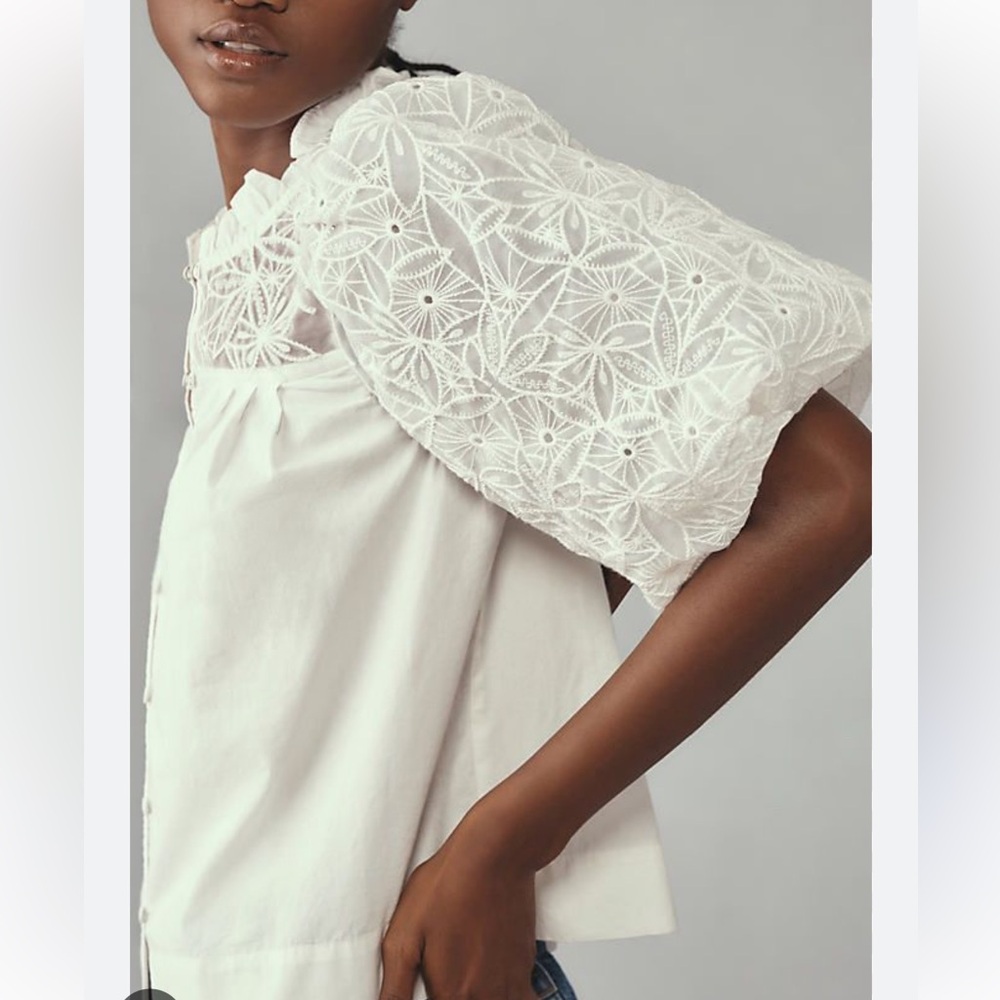 Maeve Puff-Sleeve Embellished Button-Front Blouse